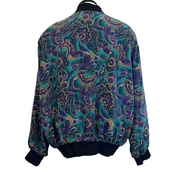 Vintage Spenser Jeremy blue and green silk paisley zip bomber jacket size large - Picture 4 of 13